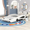 Twin Size Race Car-Shaped Platform Bed with Wheels, White eprolo Twin Size Race Car-Shaped Bold&Bright