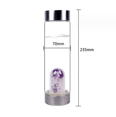 500ml  Natural Crystal Quartz Gravel Glass Energy Elixir Water Bottle eprolo 500ml Natural Crystal Quartz Gravel Bold&Bright