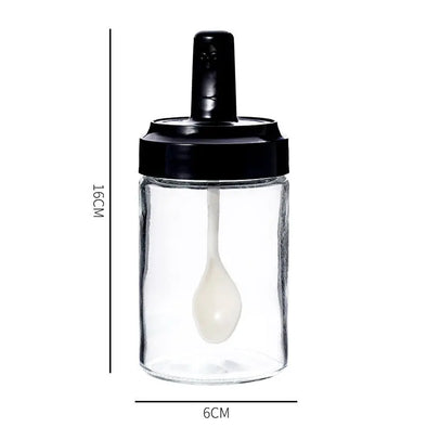 Spoon Cover One Seasoning Jar Glass  Monosodium Glutamate Seasoning Box eprolo Spoon Cover One Seasoning Jar Glass Bold&Bright Black 15.66